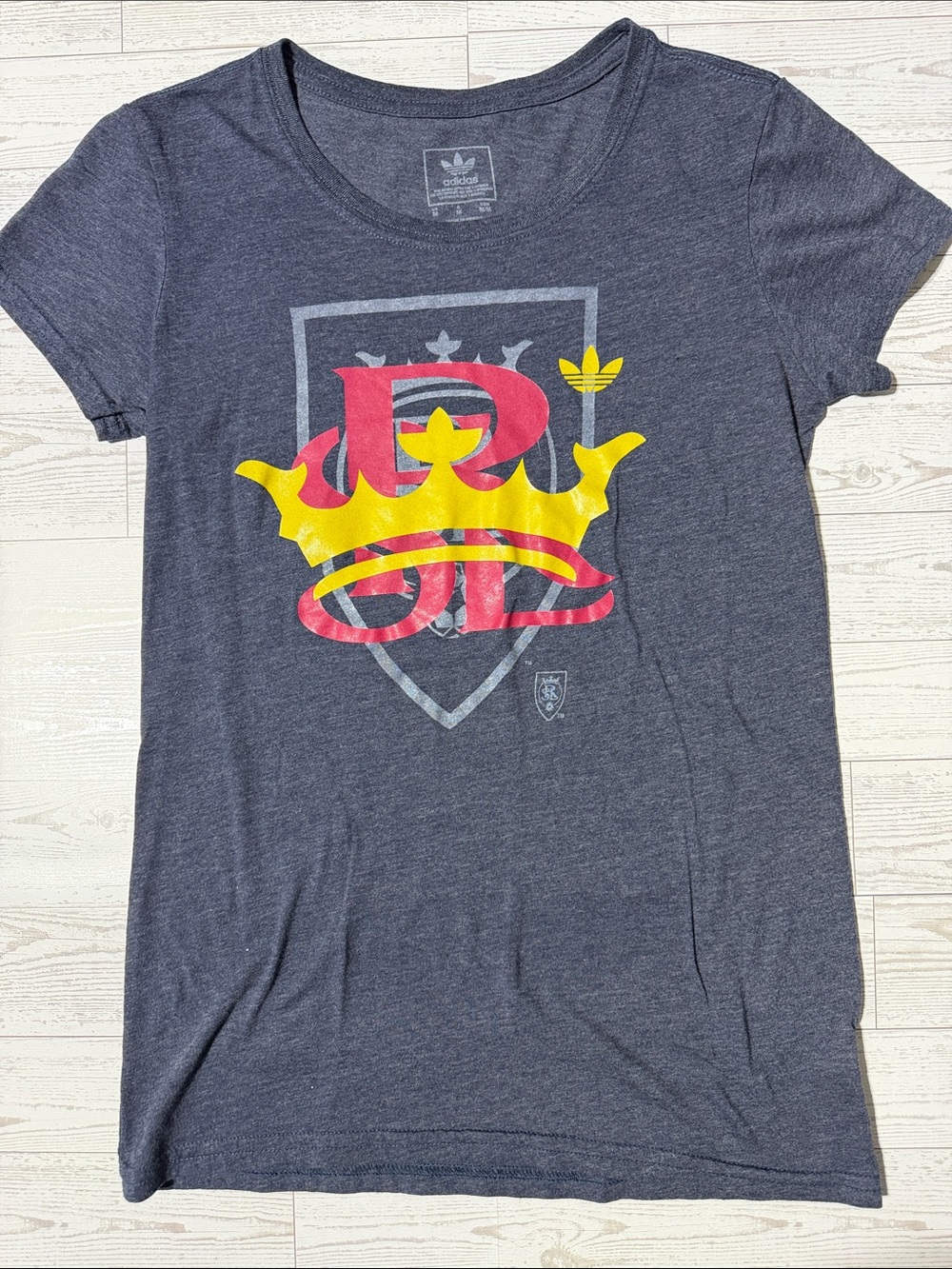 adidas Navy Short-Sleeve Tee with Yellow Crown & Red Crest